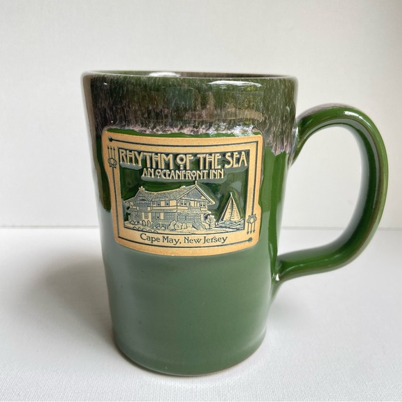 Deneen Pottery Cape May NJ Rhythm of the Sea handcrafted ceramic mug in green - Picture 1 of 10